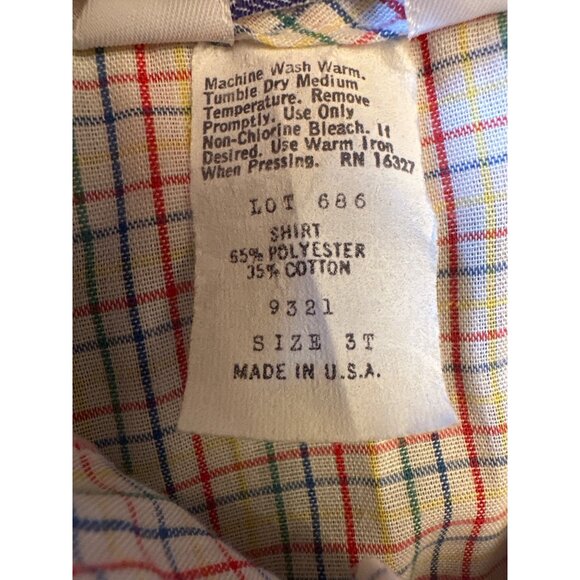 Vintage 80s Toddler Plaid Button-Up Shirt Short Sleeve Retro 3T - Picture 3 of 3